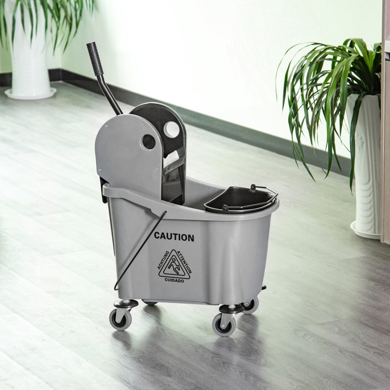 Seau de 9,5 gallons (38 pintes) avec chariot de nettoyage pour essoreuse, 4 roues mobiles, 2 seaux séparés et support pour poignée de vadrouille, gris