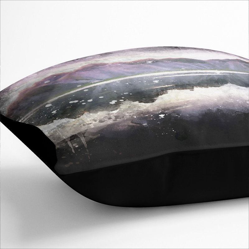 View of the Black Sand Beach Iceland Paint Splash Scatter Cushion, Black, 55cm H x 55cm W x 20cm D