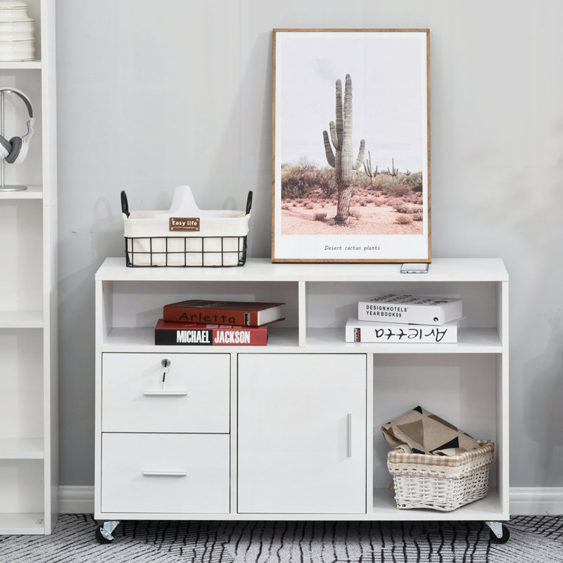 Printer Stand Home Office Mobile Cabinet Organizer Desktop with Caster Wheels, 2 Locking Breaks and Drawer