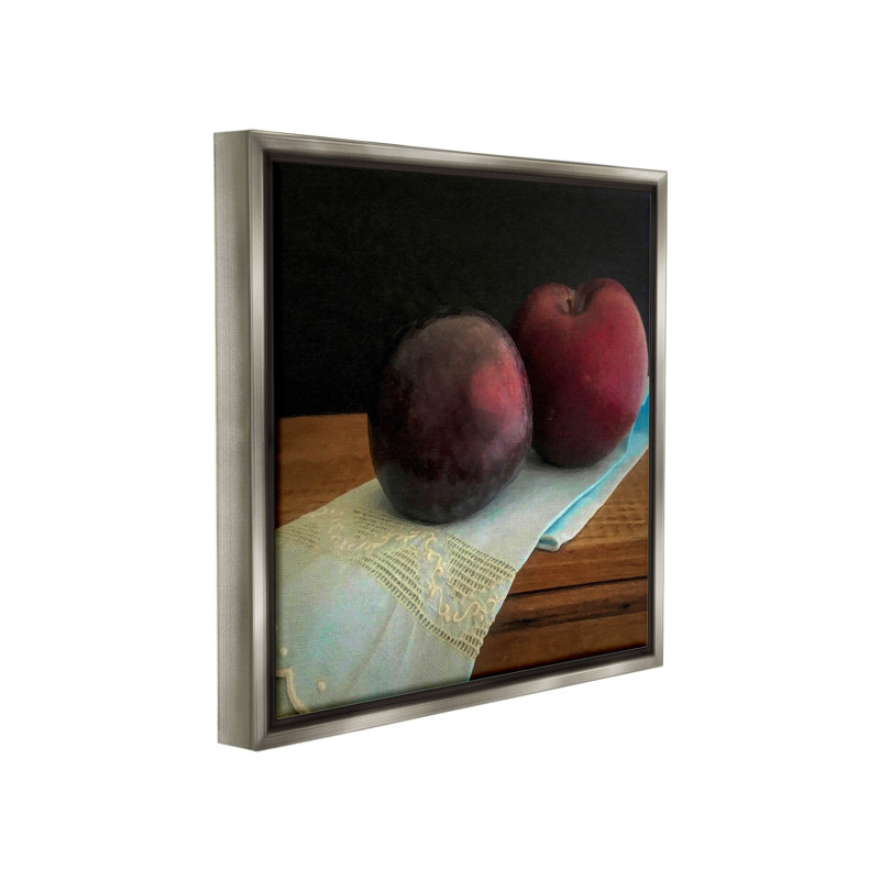 " Two Plums Still Life ", Luster Gray Floater Frame, 25" H x 25" W