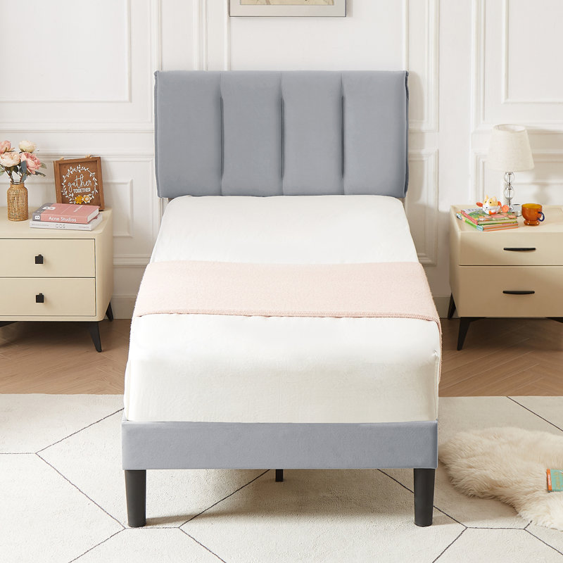 Structure de lit tapissier Auxter, Lit simple, Gris clair