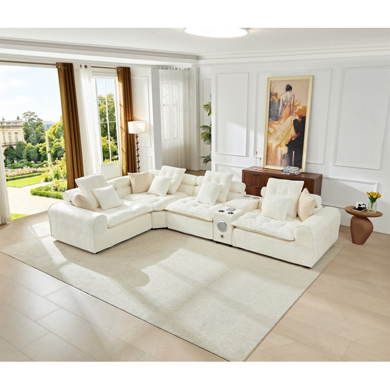 Canapé modulaire 137,7 po, White Boucle, 30.3" H x 137.7" W x 88.9" D