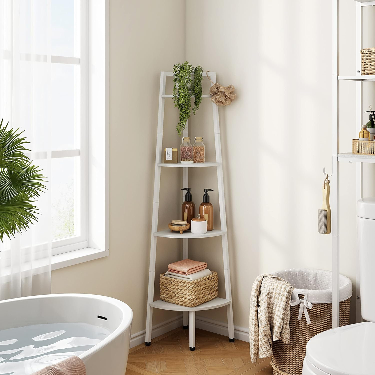 Ebern Designs Corner Shelf, 4-Tier Corner Bookshelf, Rustic Corner Ladder Shelf, Industrial ...