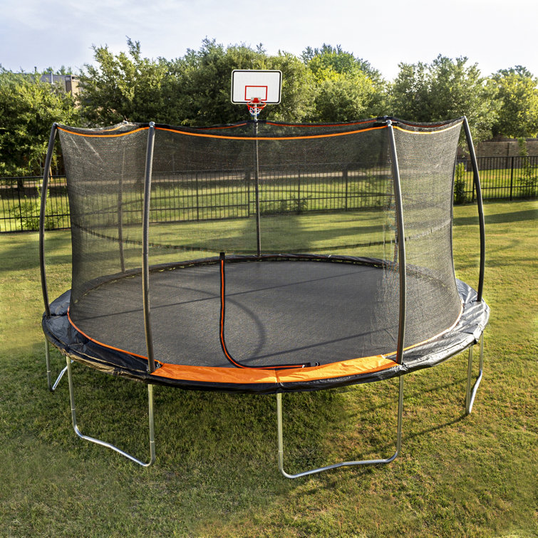 Fun Orange 12FT Round Black Backyard Trampoline with Safety Enclosure,  Waterproof Spring Cover Padding, and Enhanced Durability in the Trampolines  department at