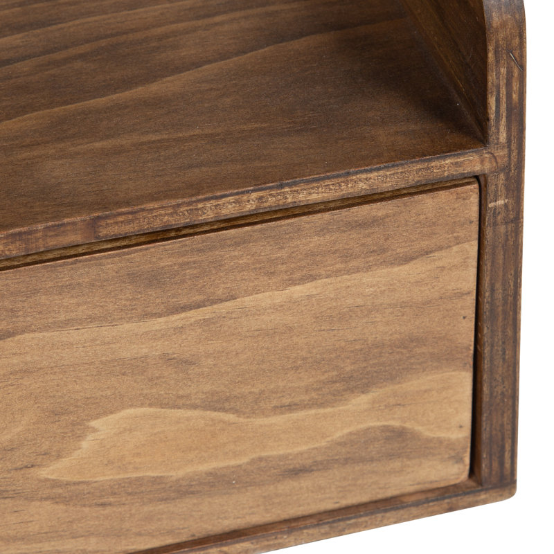 Casiano Solid Wood Floating Shelf with Drawer, Rustic Brown