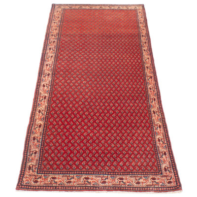 One-of-a-Kind 3'5" X 9'10" 1990s Runner Wool Area Rug in Red