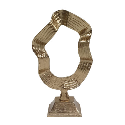 8X3.5X14" Abstract Aluminum Loop Sculpture With Textured Gold Finish And Stand