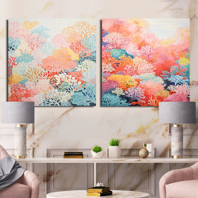Coral Reef Barrier Expression - Ensemble de 2 collages abstraits carrés