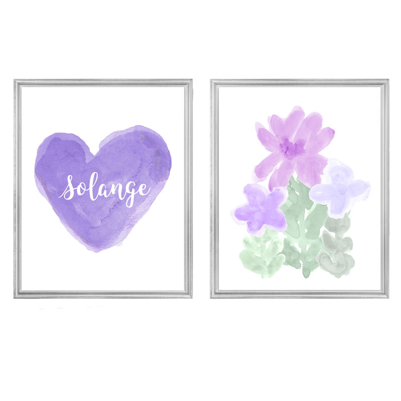 Jardin de fleurs artistique avec cœur personnalisé, impressions sur papier, H 10 po x l 8 po x P 0,06 po, Mauve