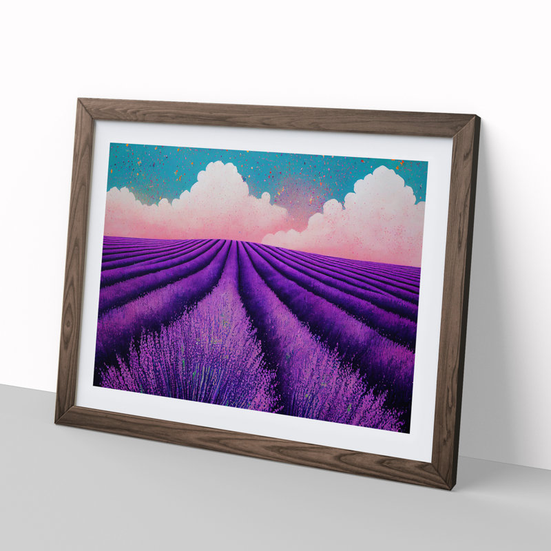 Head Turning Flower Field - Single Picture Frame Print, 46cm H x 64cm W x 2cm D, Walnut