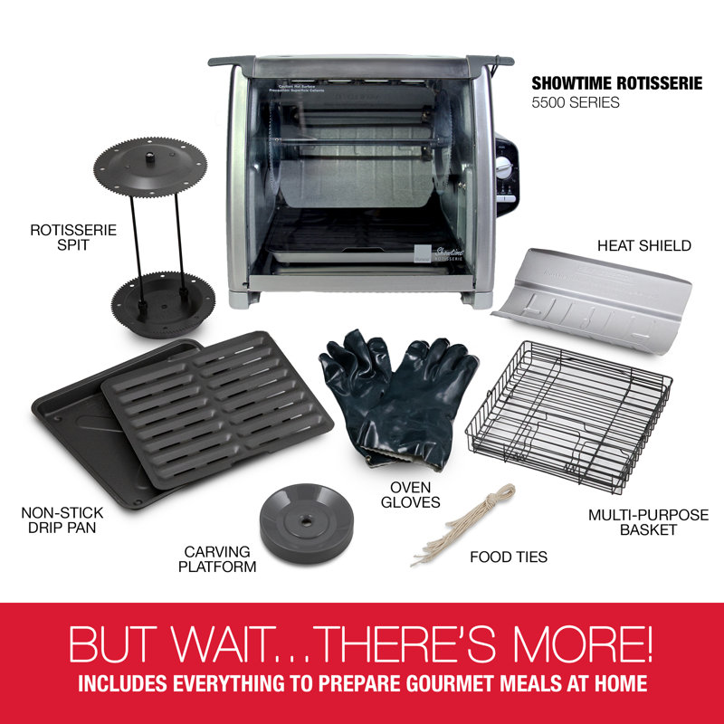 Stainless Steel Countertop Rotisserie Oven with 3 Cooking Functions