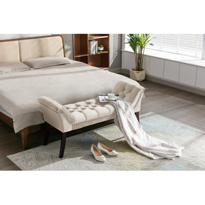 Banc de chambre moderne rembourré avec siège capitonné, banc d'appoint en velours pour entrée, chambre à coucher et salon, blanc