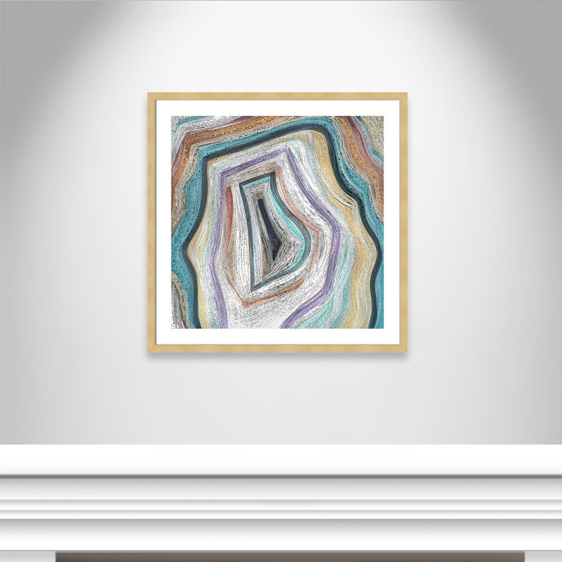 «Onoria Modern Agate Teal», reproduction de peinture acrylique encadrée, H 24 po x l 24 po x P 2 po, Champagne