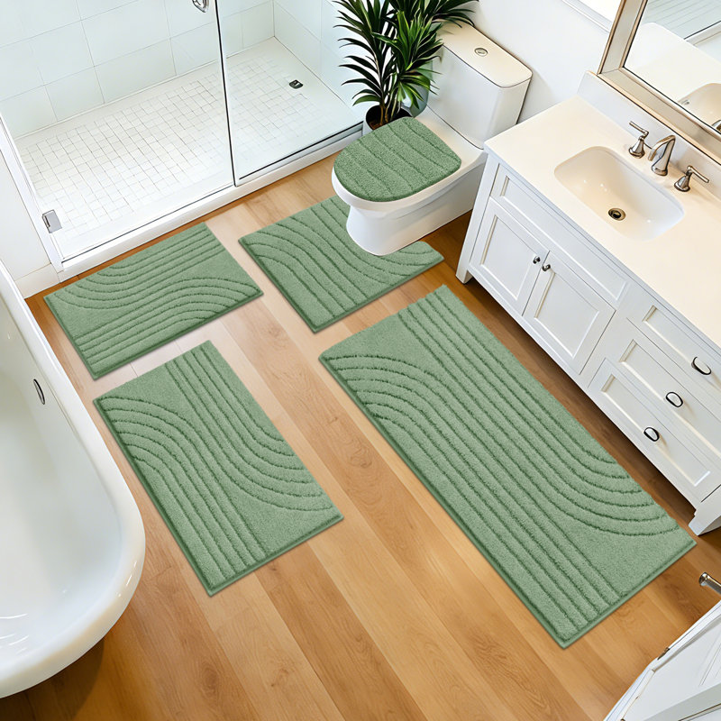 5 Piece Soft Absorbent Microfiber Bath Rug Set With Non-Slip Backing, Green