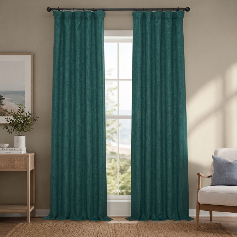 Ottis Faux Linen Room Darkening Curtain Panel, Slate Teal, 50" W x 84" L