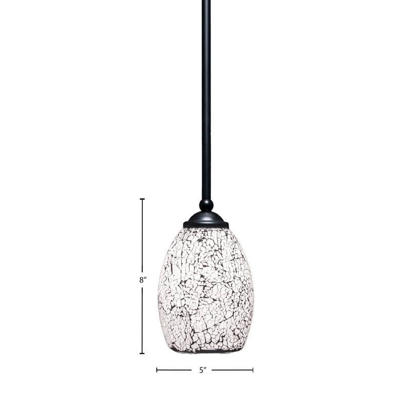 Zilo Stem Hung Mini Pendant Shown With Fusion Glass, Matte Black, 8" H x 5" W, Black