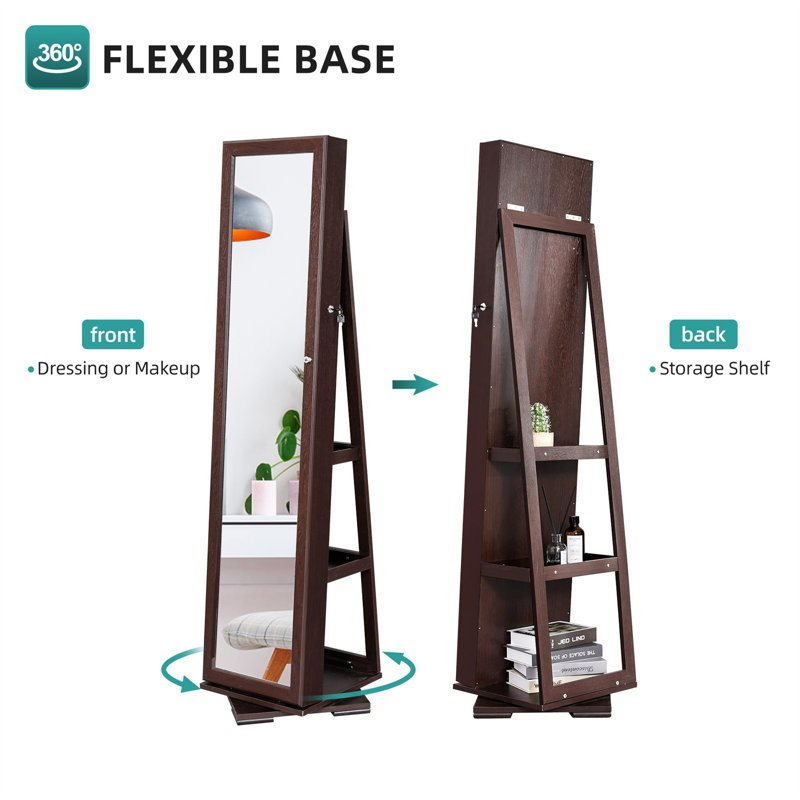 Classic Walnut Jewellery Armoire With Rotating Base And Built-In Mirror
