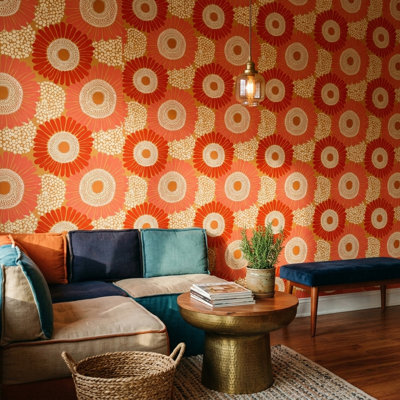 Papier peint surdimensionné à motif de marguerites surdimensionnées orange