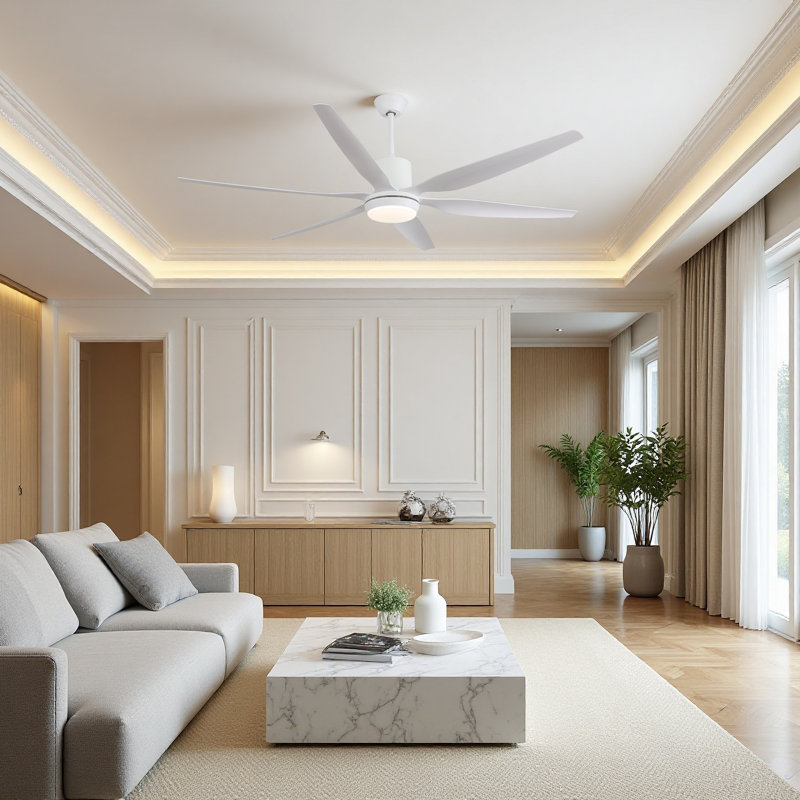 Grand ventilateur de plafond moderne de 66 po avec 6 pales en ABS, moteur à courant continu réversible, lumière DEL 3 couleurs et télécommande