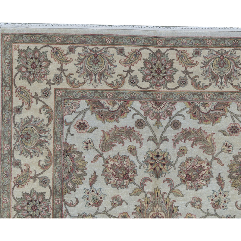 Tapis ivoire et doré de haute qualité noué à la main, Rectangle 8 pi x 10 pi 3 po