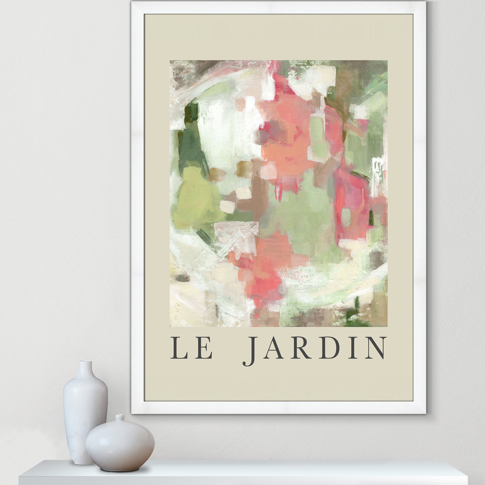 Riya "Le Jardin" Print by Carol Robinson, White Single Picture Frame, No, 49" H x 35" W x 1.25" D