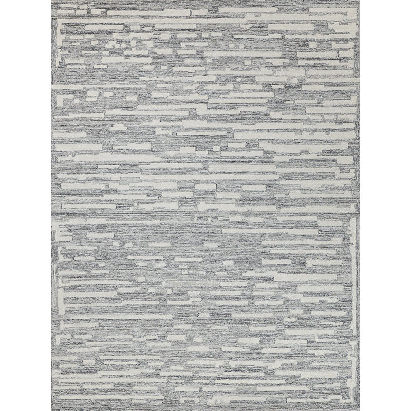 Ivory and Gray Hand-Tufted Wool Rectangular Rug 9' x 12'