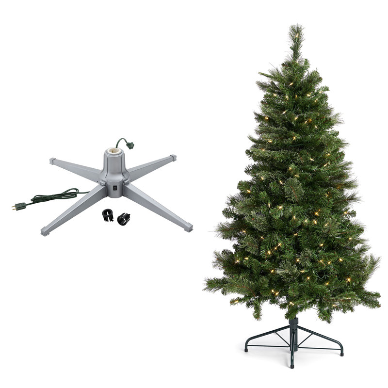 Rotating Tree Stand Base with Cascade Quick Set 5-Ft Pre-Lit Tree, Gray