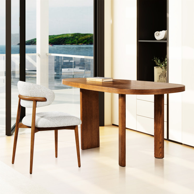 Biborka 20.5" Modern Upholstered Dining Chair With Wood Frame, Salt & Pepper Boucle,Upholstered dining room chair,dinning chair,kitchen chair