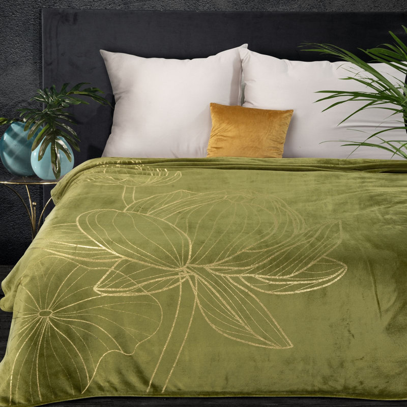 Polyester Floral Bedspread, Olive