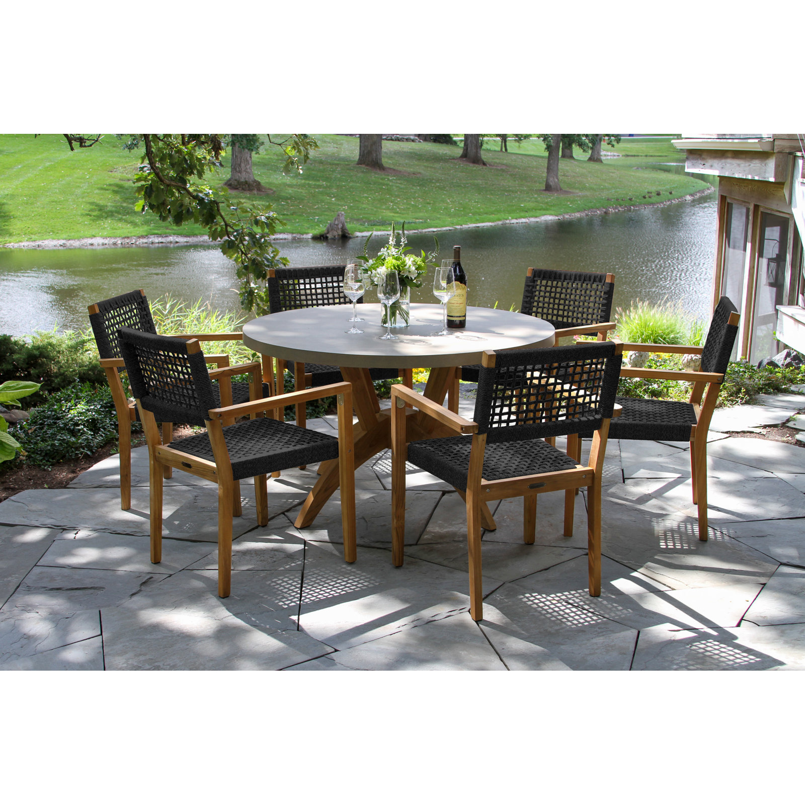Fleur 48'' Round Outdoor Dining Set, 6