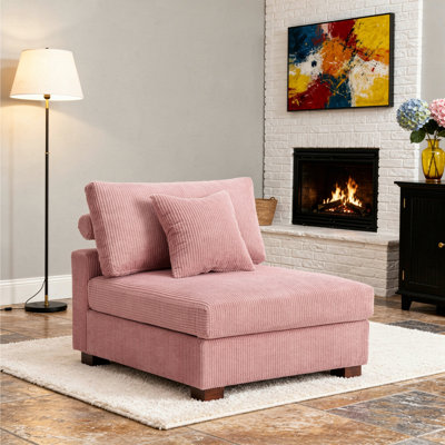 Milbrey Upholstered Pink Corduroy Armless Accent Chair with Pillow Back and Solid Wood Legs