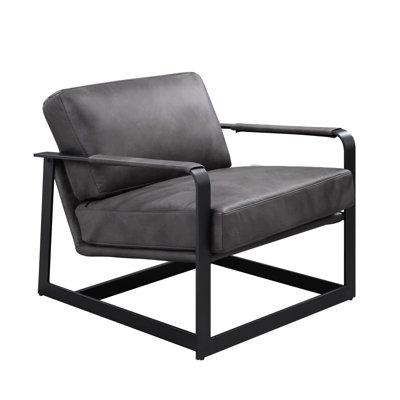  Fauteuil gris en cuir fleur avec accents bleu acier
