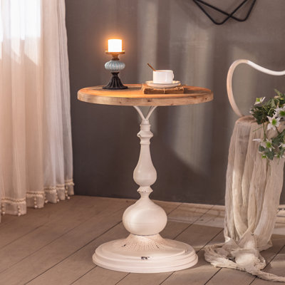 25.6" Alice Round Natural Solid Wood Top End Table Blends Modern&Farmhouse Styles For Living Room&Bedroom