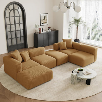  Canapé modulaire convertible modulaire avec repose-pieds, en forme de U, jaune