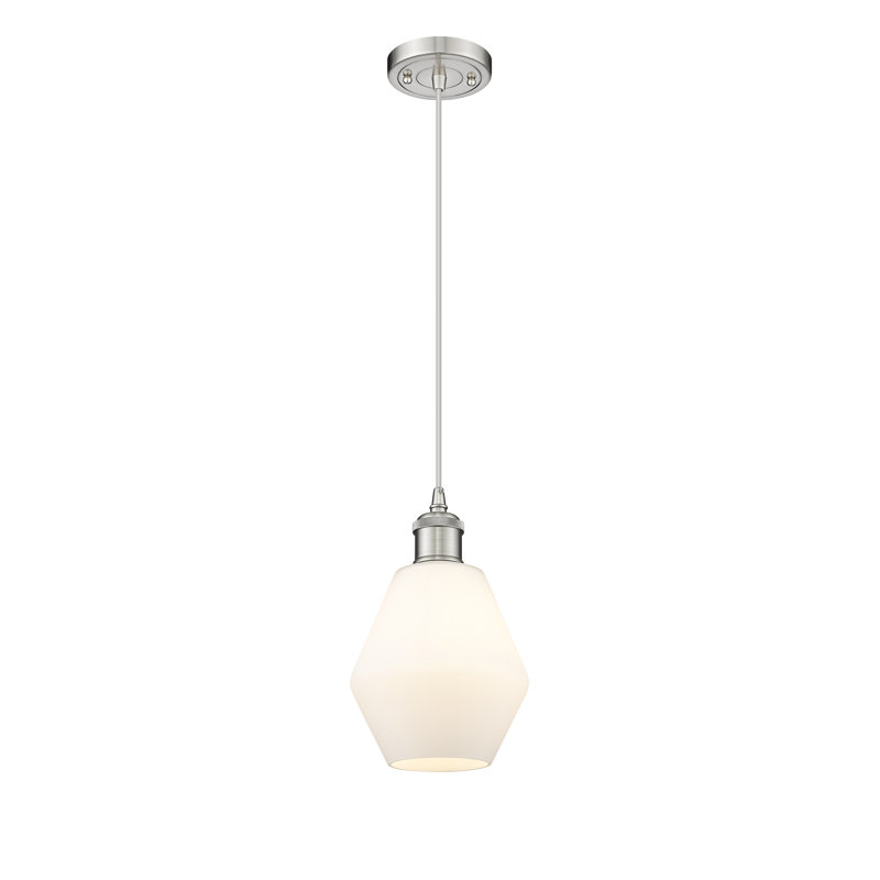 Luminaire suspendu simple à 1 lumière Gabbie, Blanc mat, Nickel satiné brossé