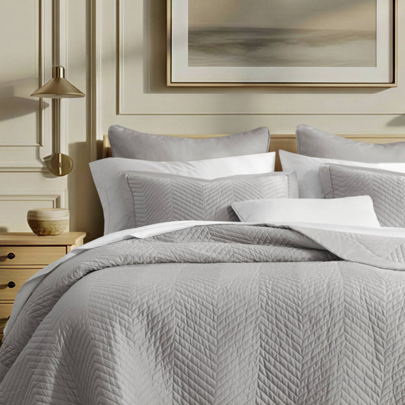 Ensemble de courtepointe en coton 3 pièces gris clair pour un confort et une décoration intérieure élégants