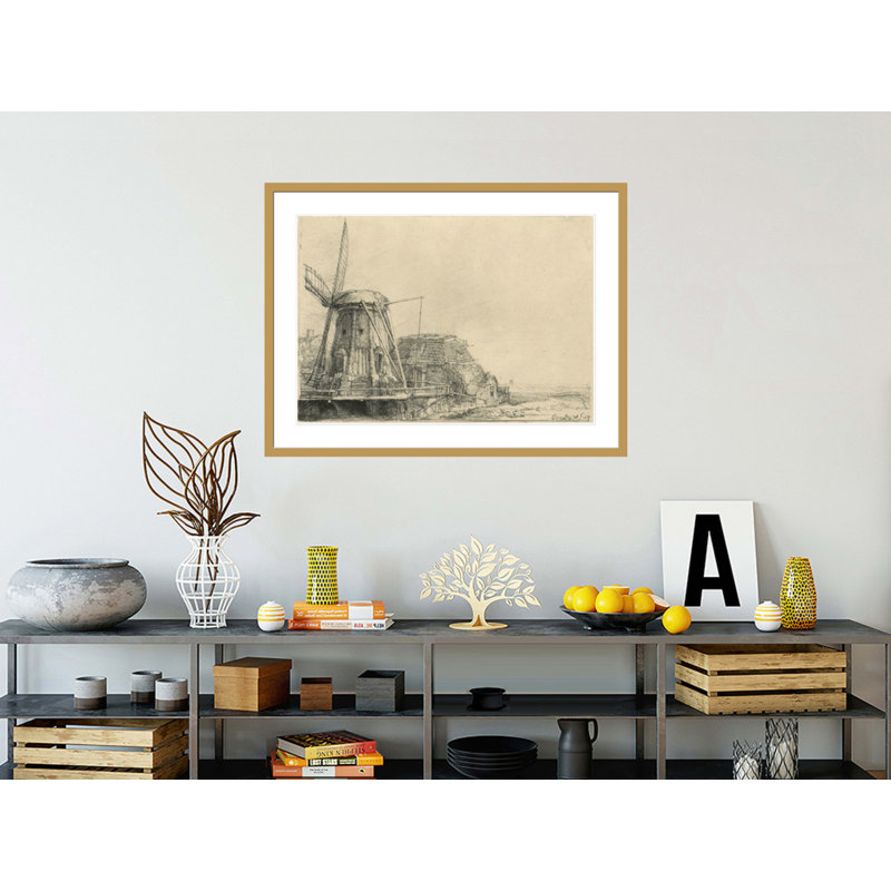 «Windmill» par Rembrandt van Rijn - Impression giclée encadrée, H 31,31 po x l 41,5 po