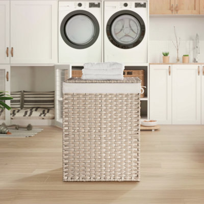 Laundry Hamper With Lid PE Rattan Powder Coating Frame Clothes Hampers With 01 Removable Bags, 100L
