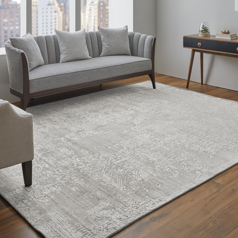 Tapis abstrait en viscose tissé à la main en ivoire, Rectangle 2 pi x 3 pi