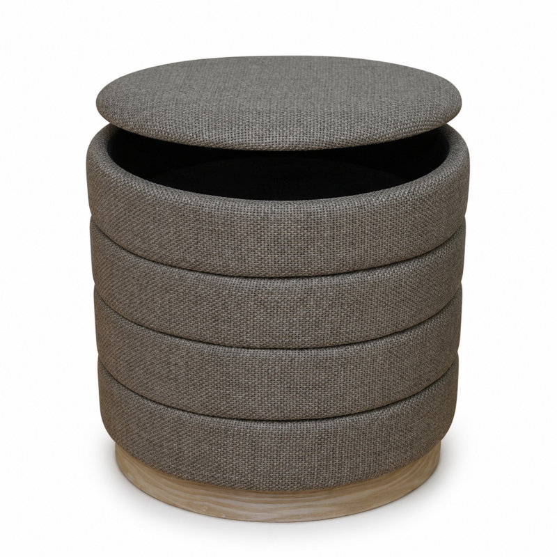 Stylish Linen Cylinder Storage Ottoman, Tan
