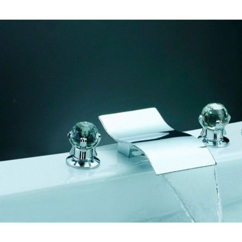 Juno Crystal Handles Chrome Waterfall Bathtub Faucet