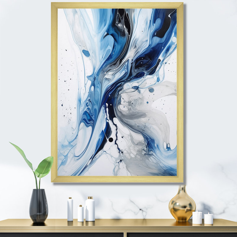 «Blue and Grey Ethereal Elixir I», reproduction d'art sur toile abstraite, Doré, H 44 po x l 34 po, Cadre photo unique
