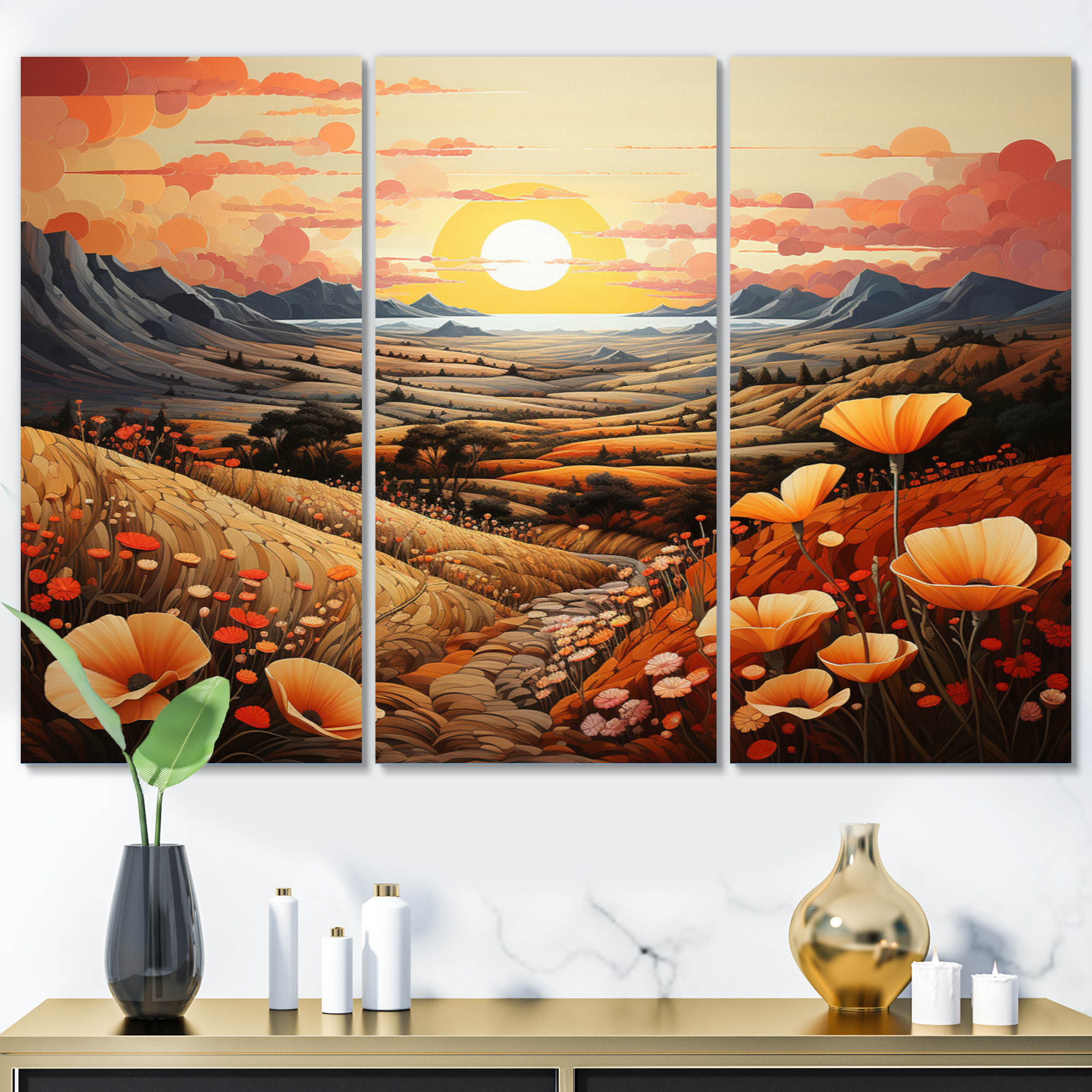 Millwood Pines Canyon Mirage II On Canvas 3 Pieces Print | Wayfair