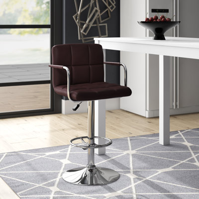 Chestertown Contemporary Quilted Vinyl Adjustable Height Barstool with Arms and Chrome Base by Latitude Run