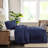 Navy Queen Bedspread 3 Piece - Microfiber Solid, Inhibits Odor Causing (not True), Pleated Corners Soft Microfiber, Classic Pattern, Long-lasting-116011422-116011425