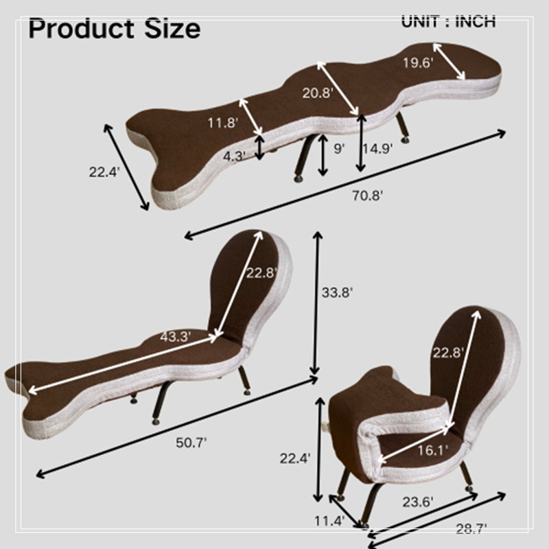 Chaise longue rembourrée pliable avec pieds robustes