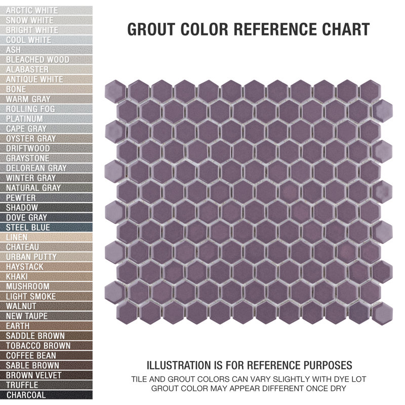 Carreau de mosaïque de plancher et de mur en porcelaine hexagonale lustrée 10-1 / 4 "x 11-7 / 8" Metro 1, Mauve