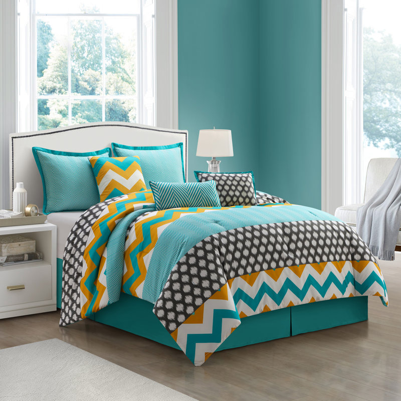 Leroux Reversible 7 Piece Geometric Comforter Set, King Comforter + 6 Additional Pieces
