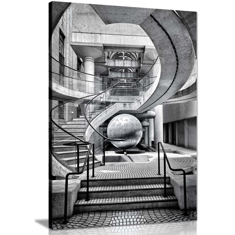 Architectural Sphere & Stairway - Wrapped Canvas Print, 31cm H x 20cm W