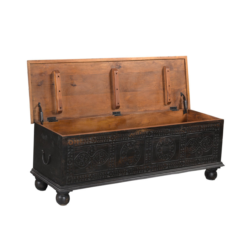 Banc de rangement sculpté Aarohi Bonney, Noir, noir, noir, noir